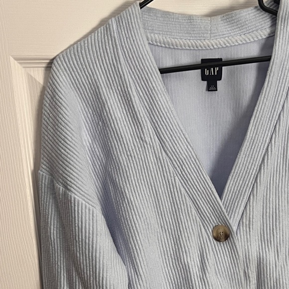 GAP Pale Blue Ribbed Button-Front Cardigan - Picture 3 of 3